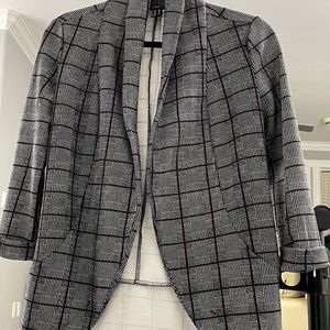 NWOT Dark grey short sleeve blazer with purple stripes